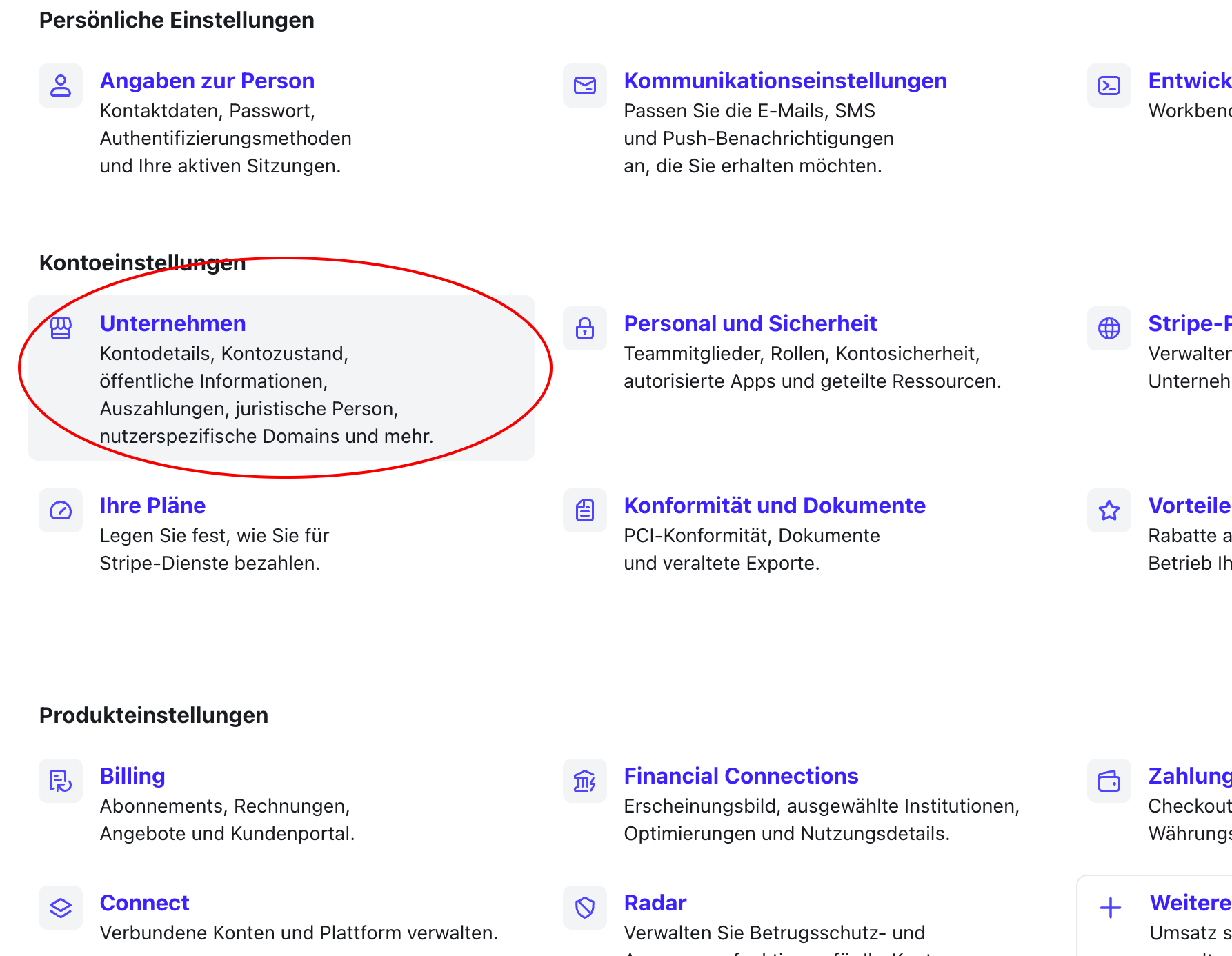 Screenshot: Stripe Account ID finden